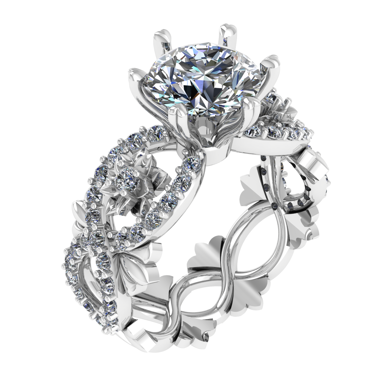 FLORAL ACCENTED  7.00mm ROUND ENGAGEMENT RING